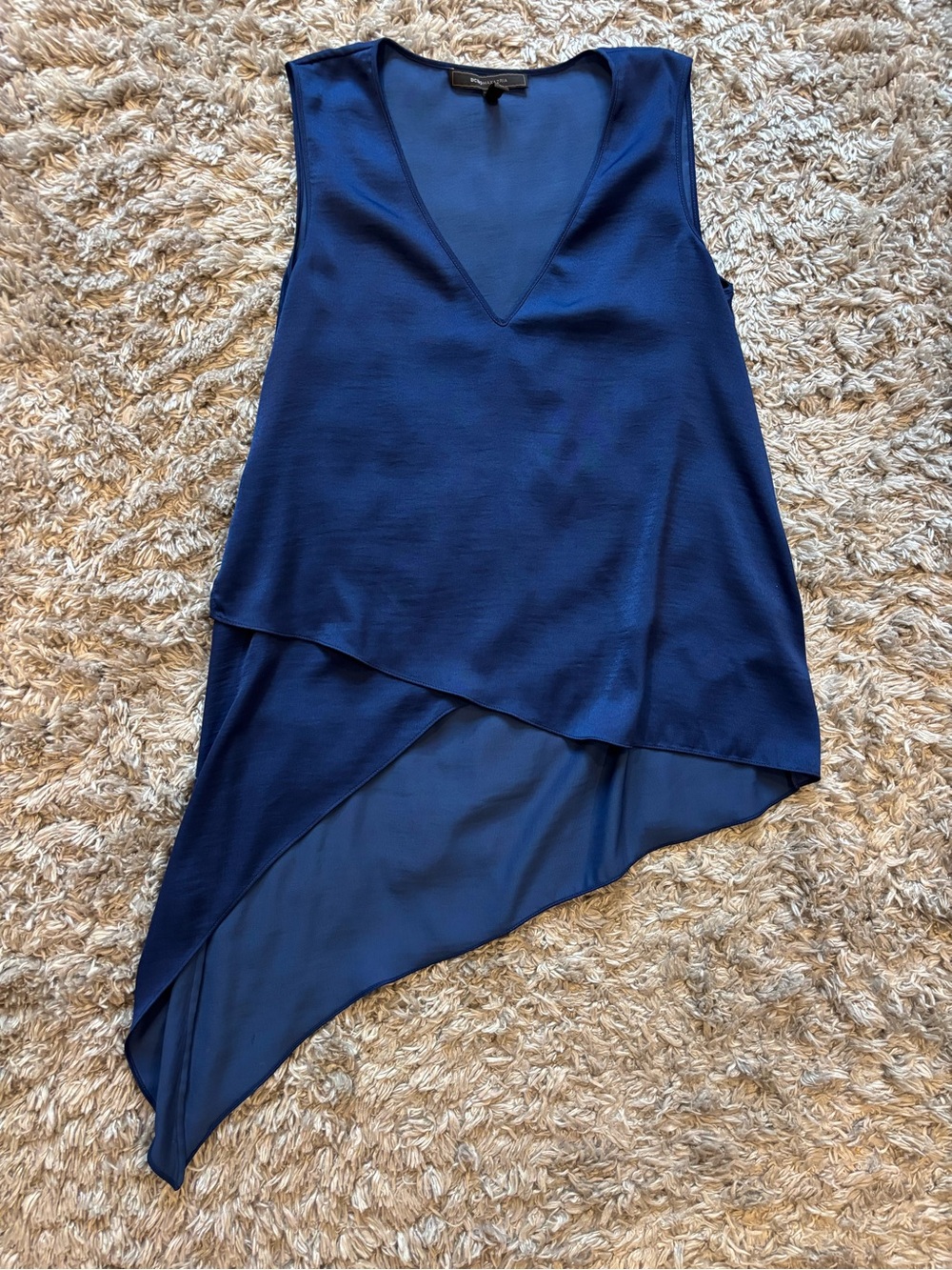 BCBGMaxAzria Sleeveless Asymmetrical Navy Blue V-Neck Top